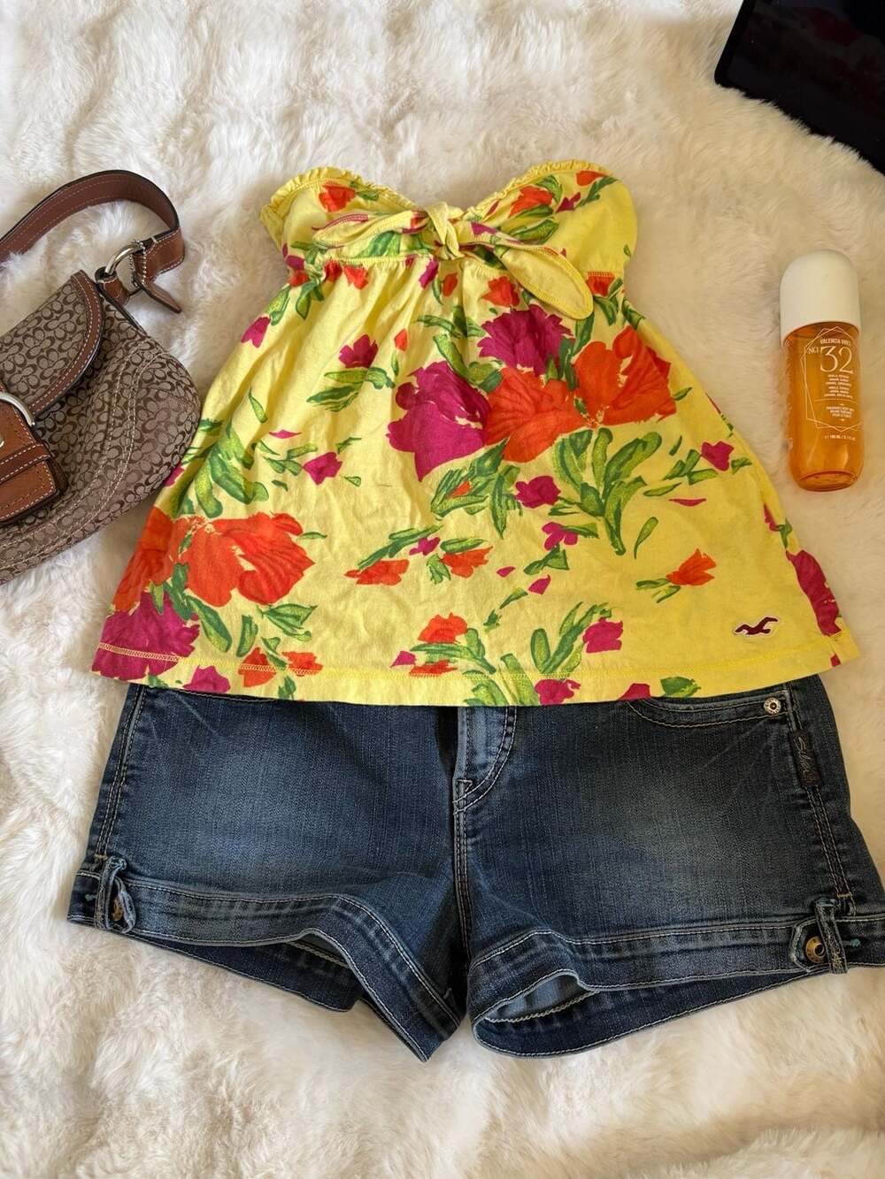 Hollister Tube Top Size XS Yellow Floral Tie Front